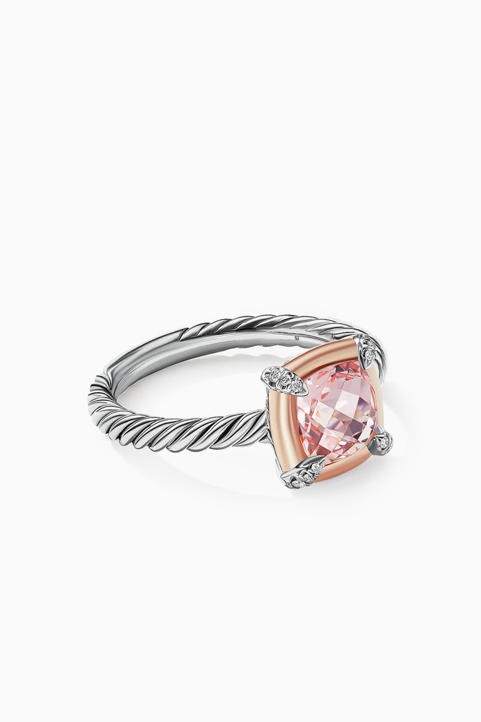 

Petite Châtelaine® Morganite & Pavé Diamonds Ring with 18kt Rose Gold Bezel in Sterling Silver, Pink