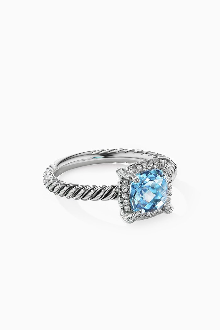 

Petite Châtelaine® Blue Topaz & Diamonds Ring with Pavé Bezel in Sterling Silver