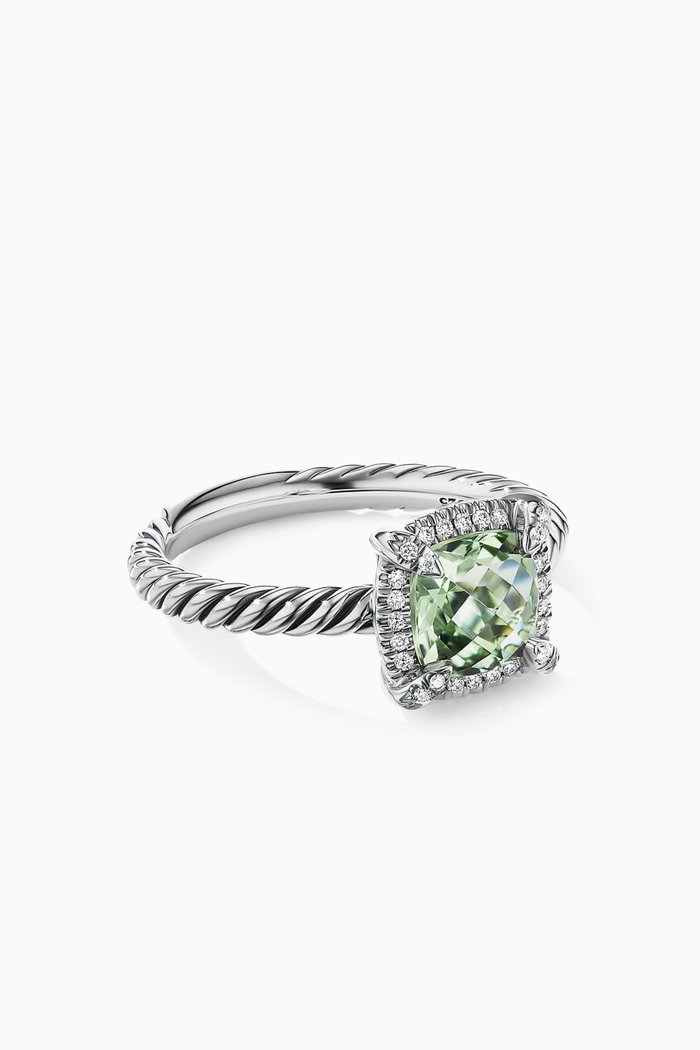 

Petite Châtelaine® Prasiolite & Diamonds Ring with Pavé Bezel in Sterling Silver, Green