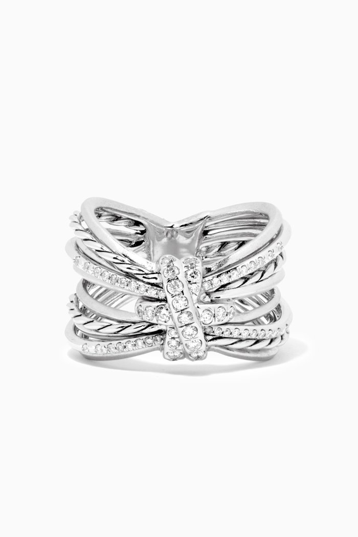 

Angelika™ Four Point Ring with Pavé Diamonds in 18kt White Gold, Silver