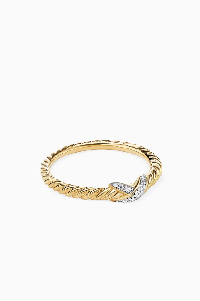 Petite X Ring with Pavé Diamonds in 18kt Yellow Gold