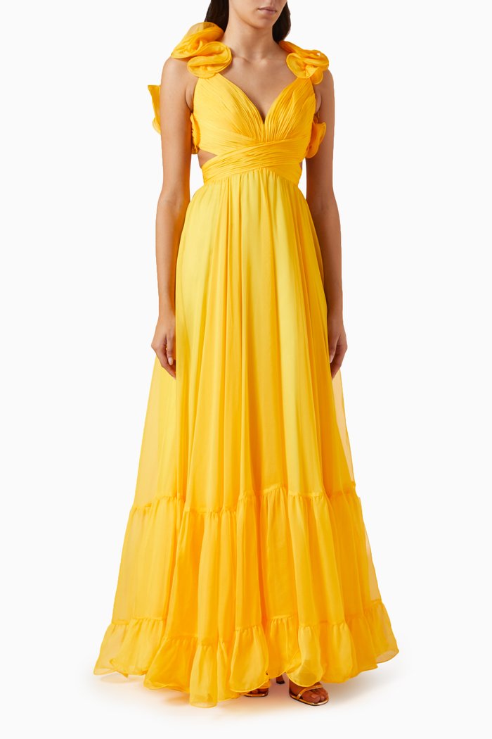 

Ruffle Tiered Cut-out Gown in Chiffon, Yellow