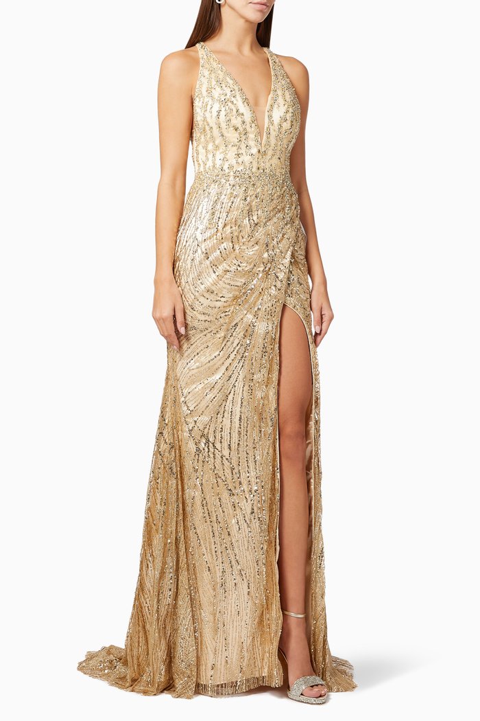 

Sequin Gown in Tulle, Gold