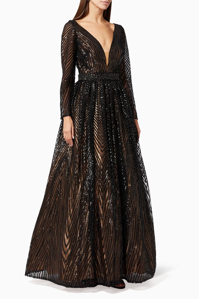 

Beaded Gown in Tulle, Black