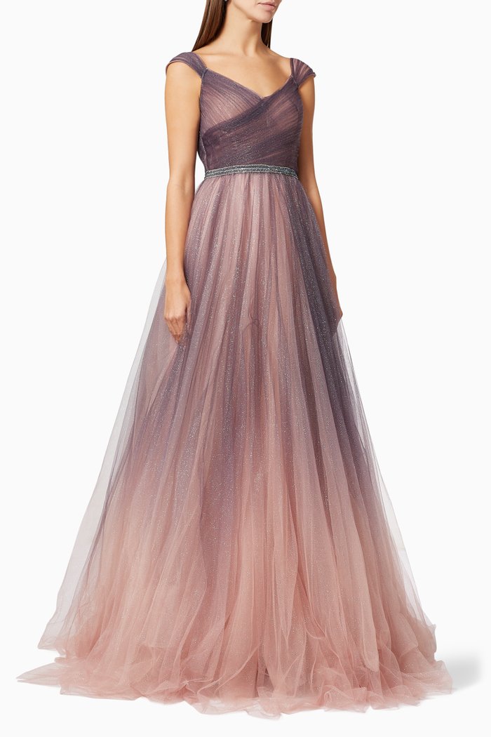 

x Leena Iridescent Ombre Ball Gown in Tulle, Grey