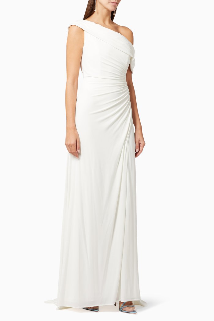 

x Leena Foldover Ruched Gown in Jersey, White