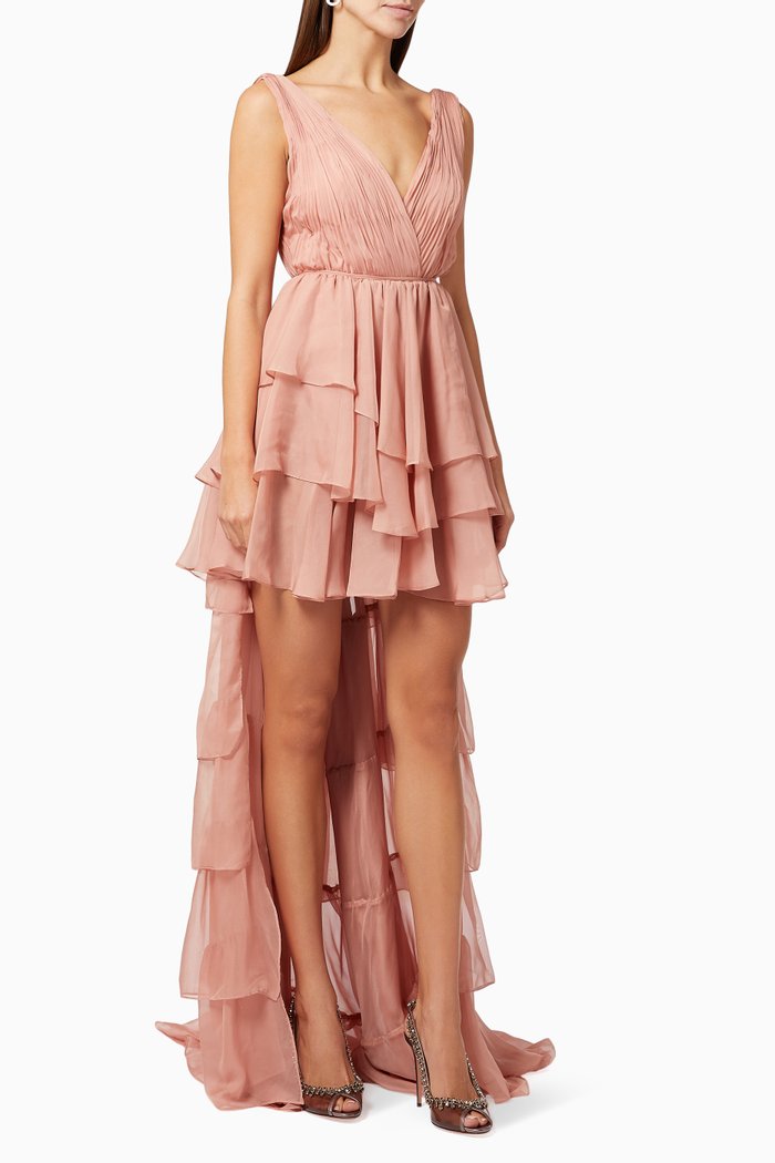 

x leena Ruffled Hi-Low Gown in Chiffon, Pink