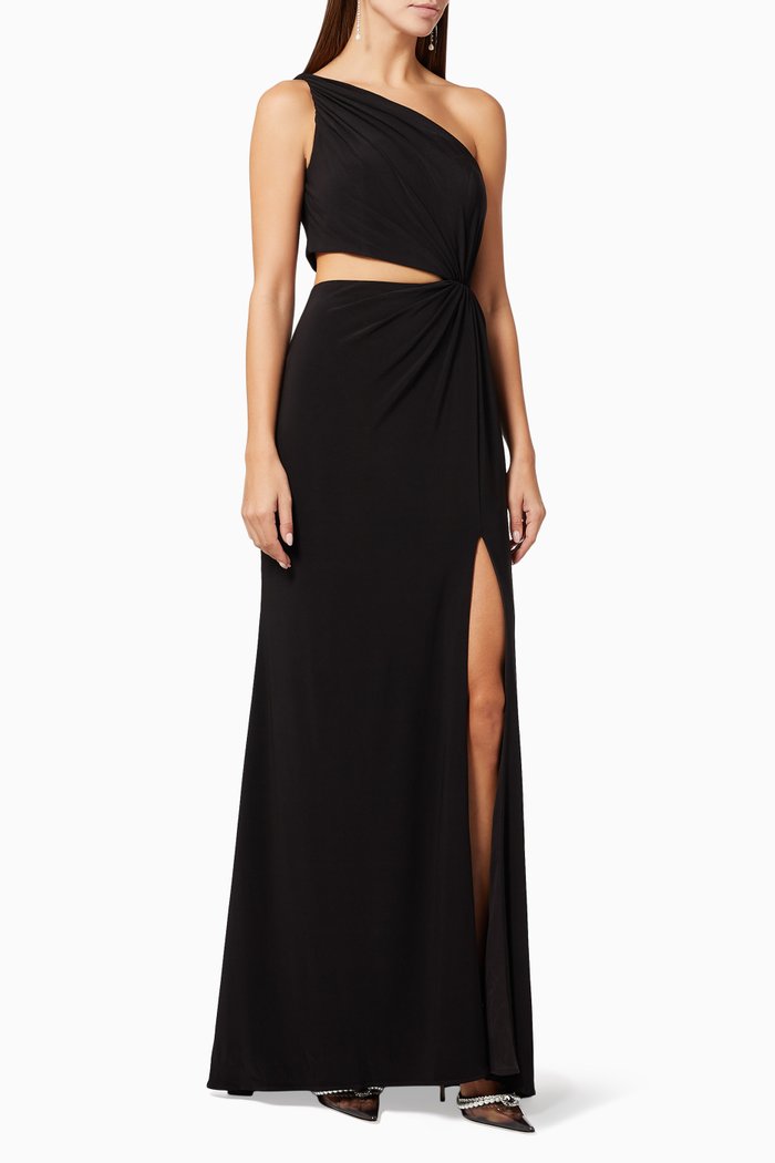 

x leena One Shoulder Cut Out Gown, Black