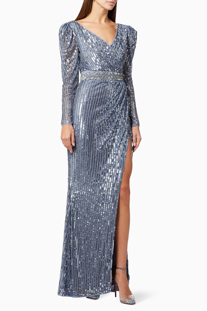 

Sequin Gown in Surplice, Blue