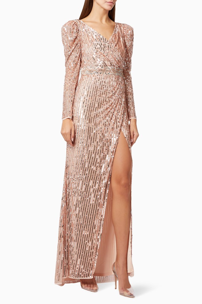 

Sequin Gown in Surplice, Pink