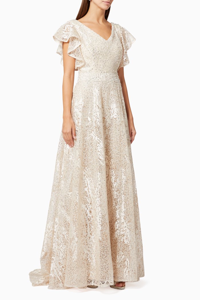 

Embroidered Gown in Tulle, Neutral
