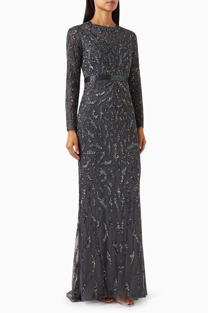 

Sequin-embellished Gown in Mesh, Grey