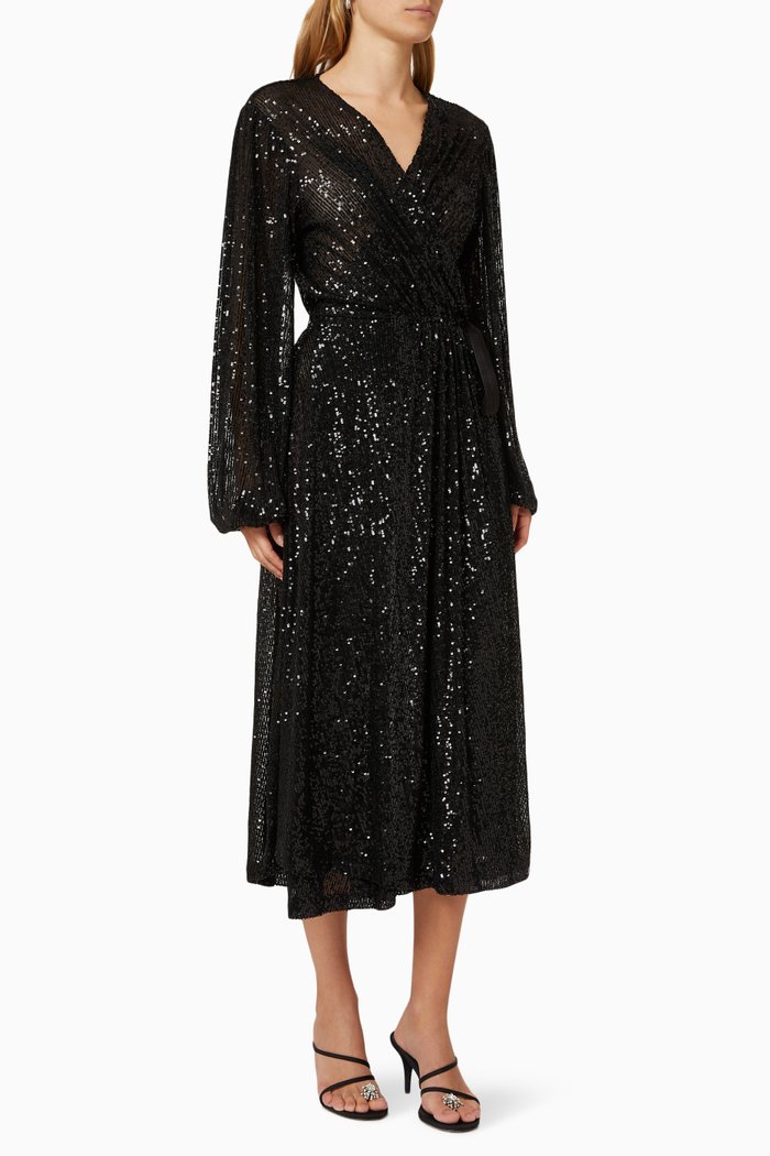

Pauillac Wrap Dress in Sequin, Black
