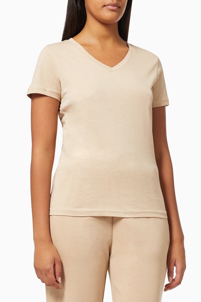 Lara V-neck T-shirt in Cotton Jersey, Neutral