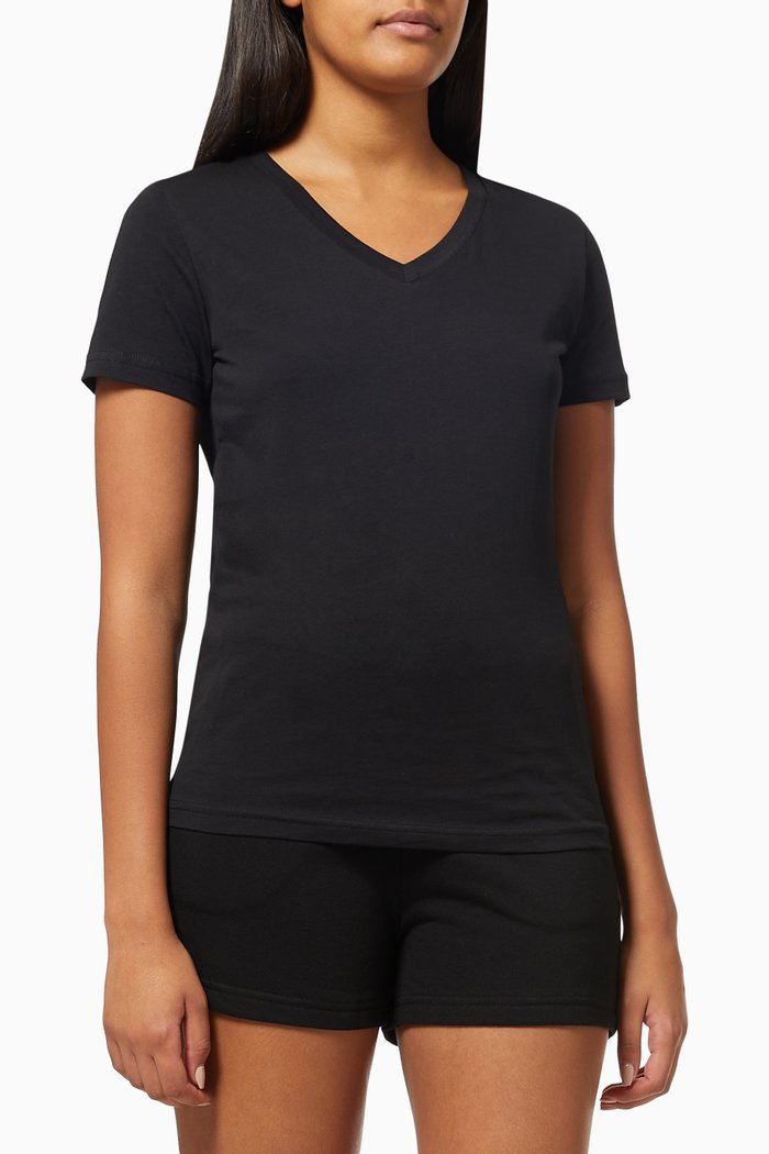

Lara V-neck T-shirt in Cotton Jersey, Black
