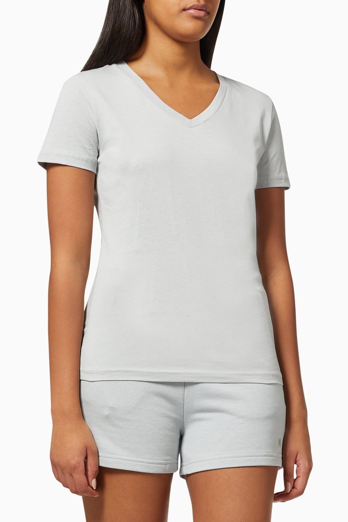 

Lara V-neck T-shirt in Cotton Jersey, Grey