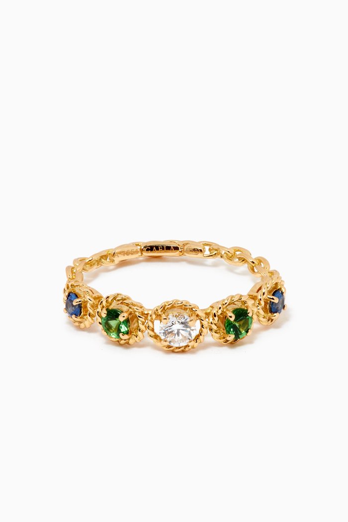 

Salasil Quintet Diamond Ring with Tsavorite & Blue Sapphire in 18kt Yellow Gold
