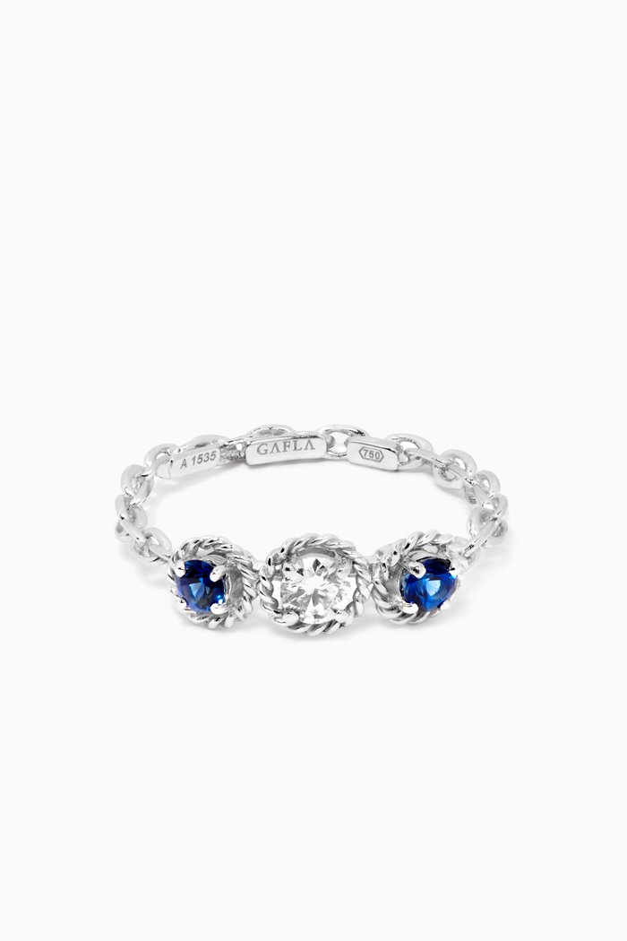 

Salasil Trio Diamond Ring with Blue Sapphire in 18kt White Gold