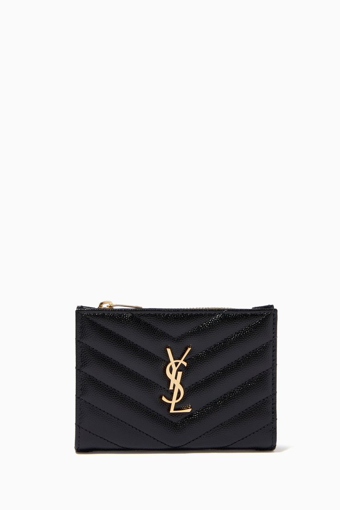 

Cassandre Bi-fold Zip Wallet in Matelassé Grain de Poudre Leather, Black