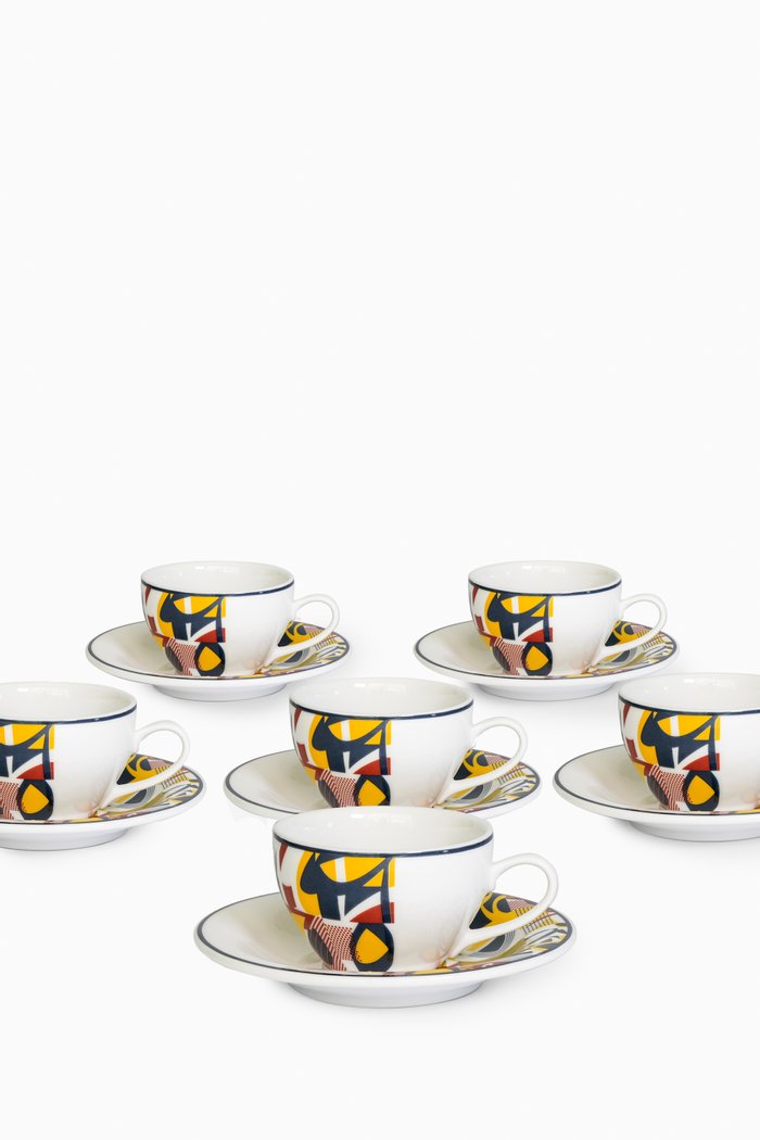 

Abstract Tea Cups & Saucer Set of 6, Multicolour
