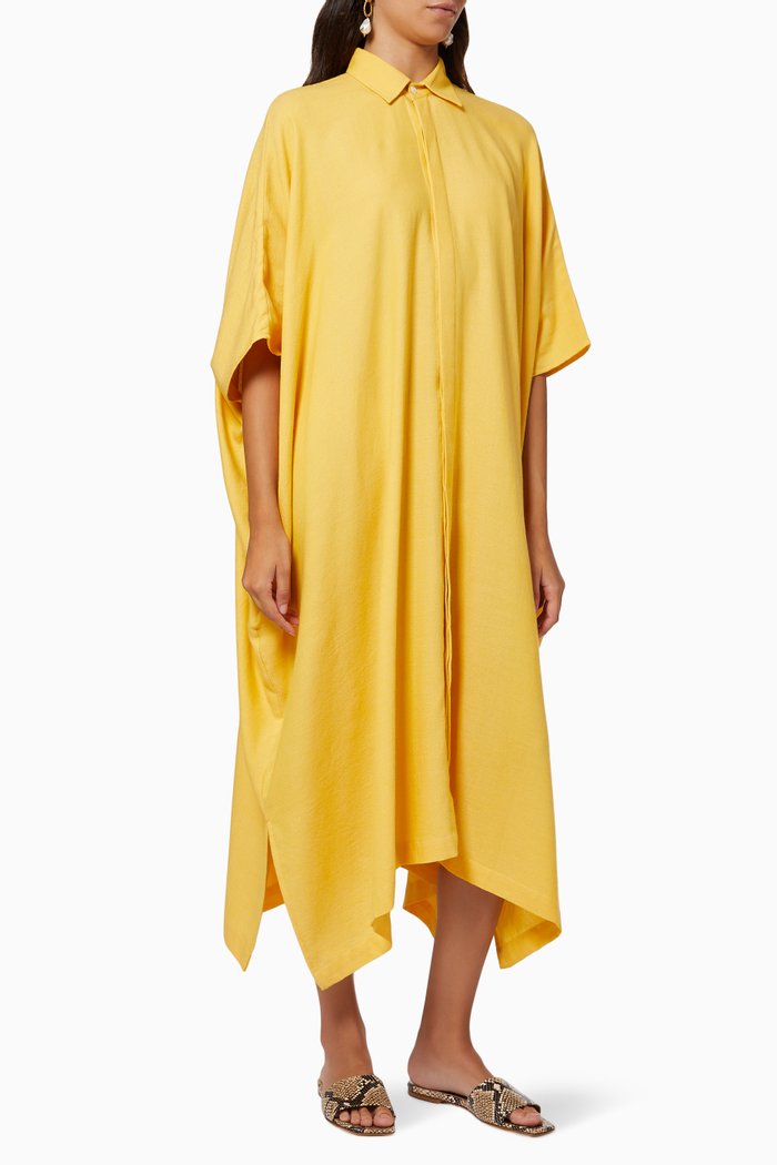 

Oversized Shirt Dress in Cotton, Yellow
