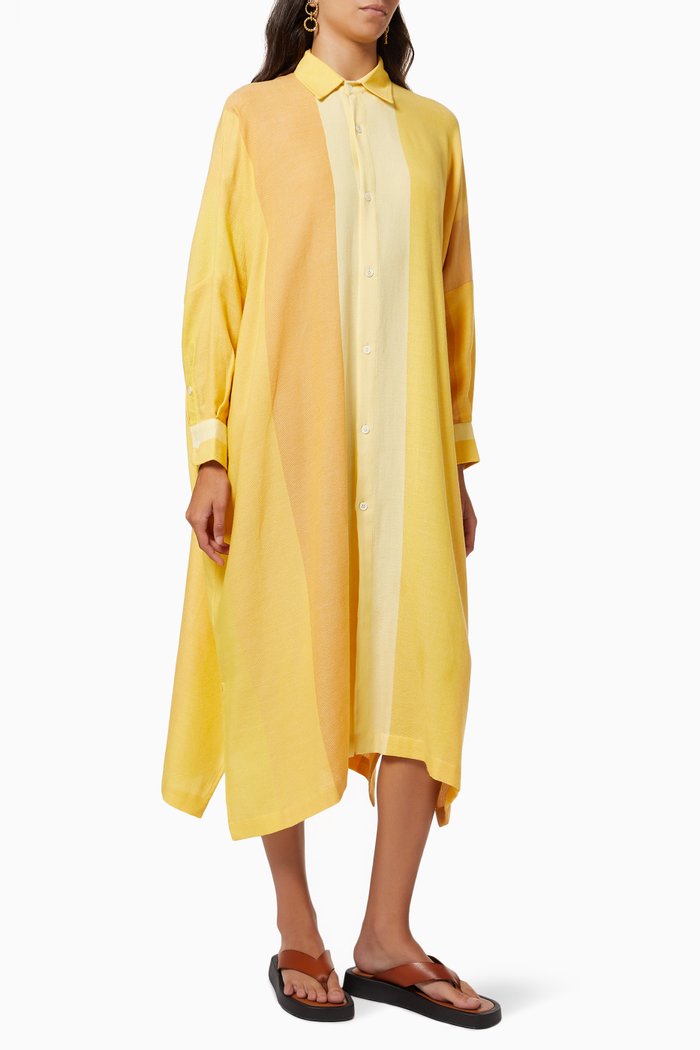 Oversized Shirt Dress in Cotton, Yellow
