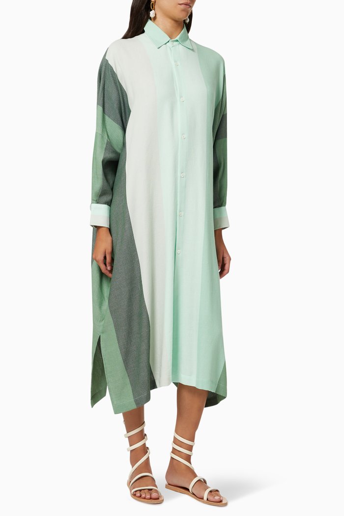 Oversized Shirt Dress in Cotton, Green