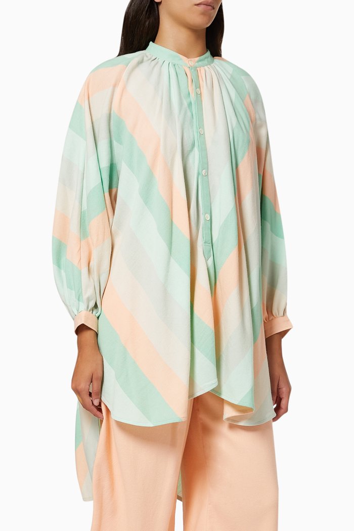 

Touareg Nero Collar Tunic in Cotton, Multicolour