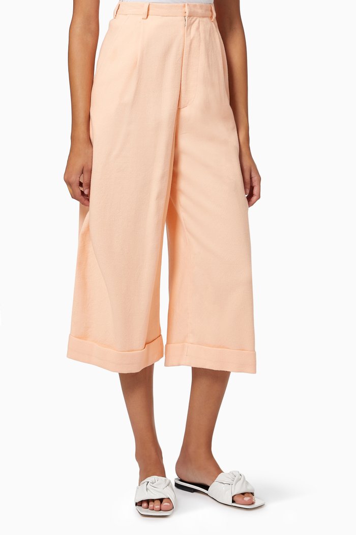 

Wide Leg Tailored Cropped Pants in Cotton, Orange