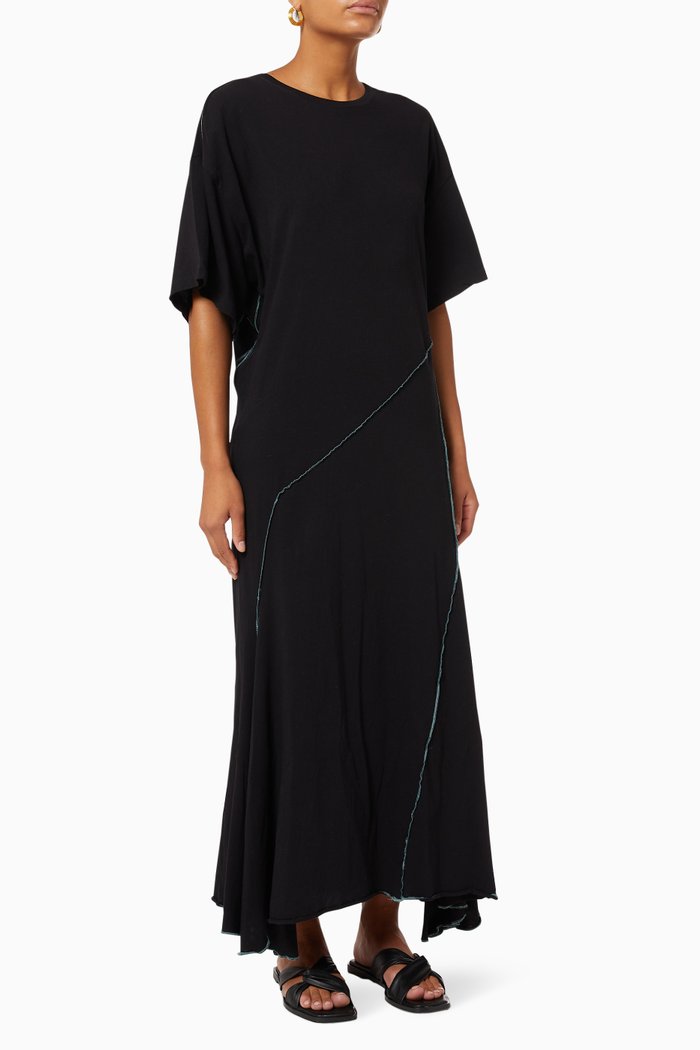 

Contrast Topstitch Dress in Organic Jersey, Black
