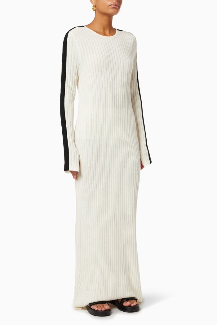 

Contrast Stripe Dress in Cashmere Rib, Black