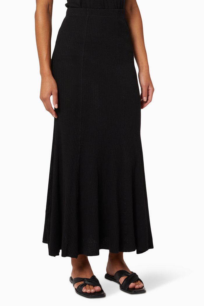 Longline Skirt in Organic Rib Knit, Black