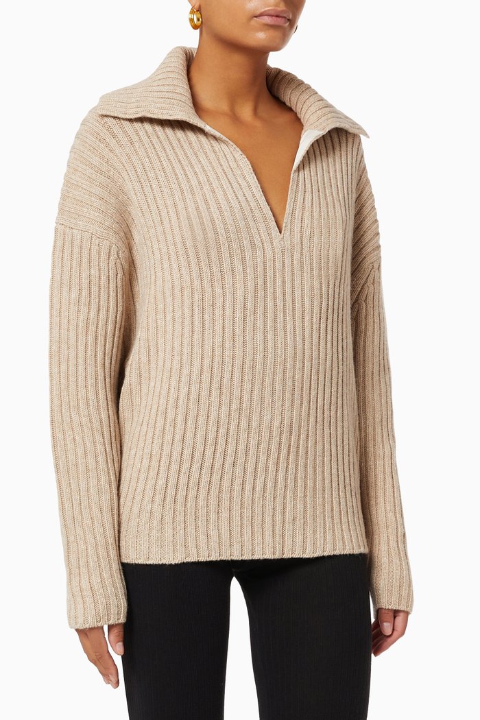 

Chunky Polo in Rib Knit, Neutral