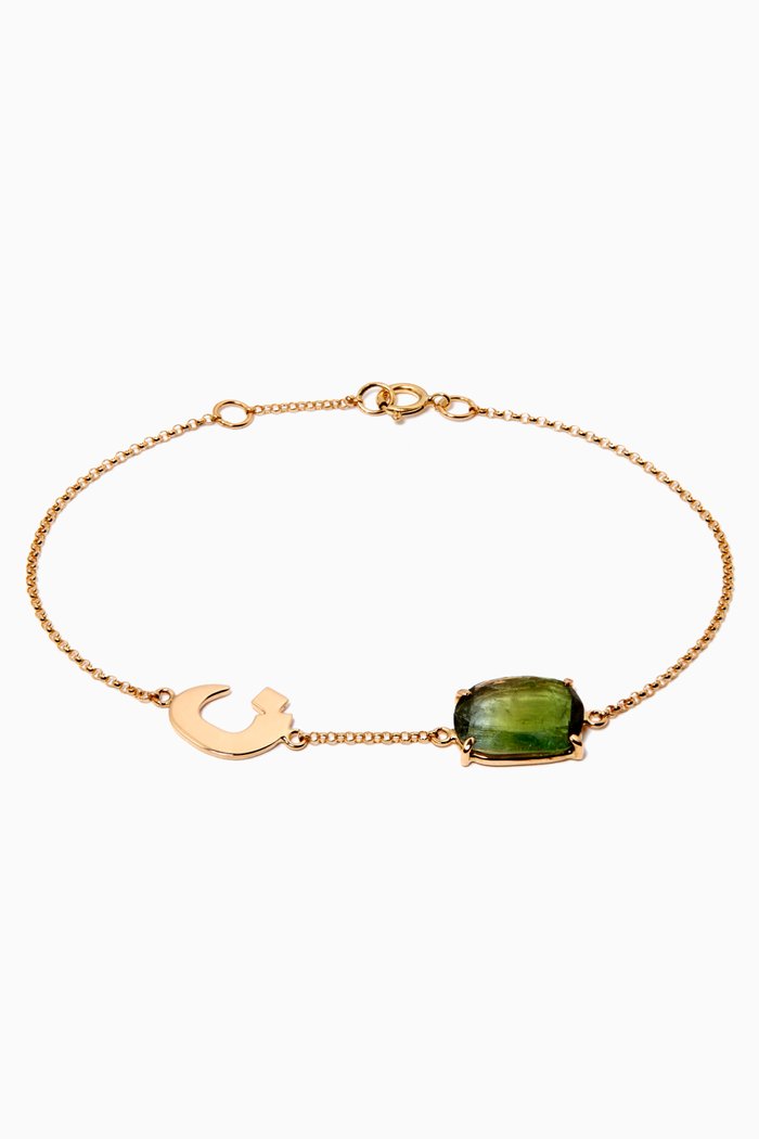 

"N" Green Tourmaline Flat Stone Bracelet in 18kt Yellow Gold