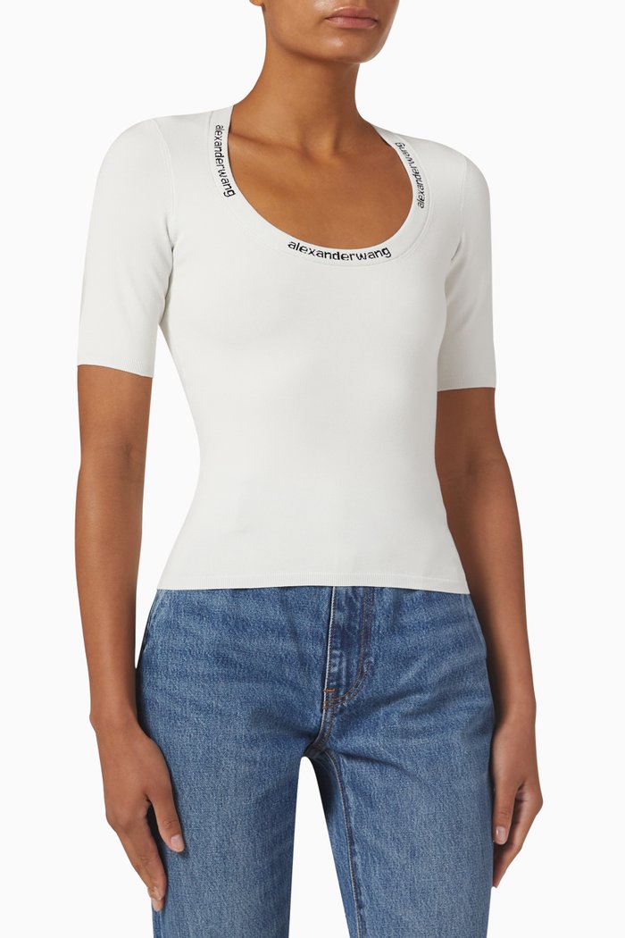 

Logo Jacquard T-shirt in Viscose Knit, White