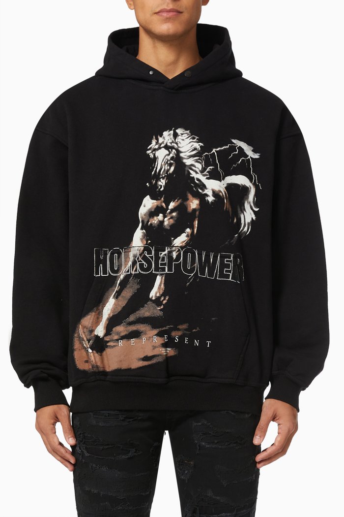 

Horsepower Hoodie in Cotton, Black