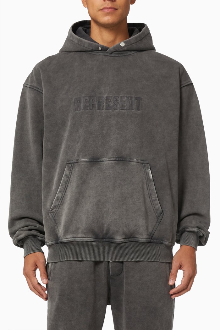 

Embroidered Logo Hoodie in Cotton, Grey