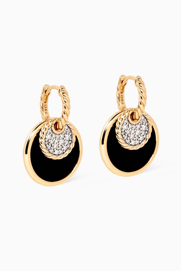 

DY Elements® Pavé Diamonds, Black Onyx and Mother of Pearl Drop Earrings in 18kt Yellow Gold