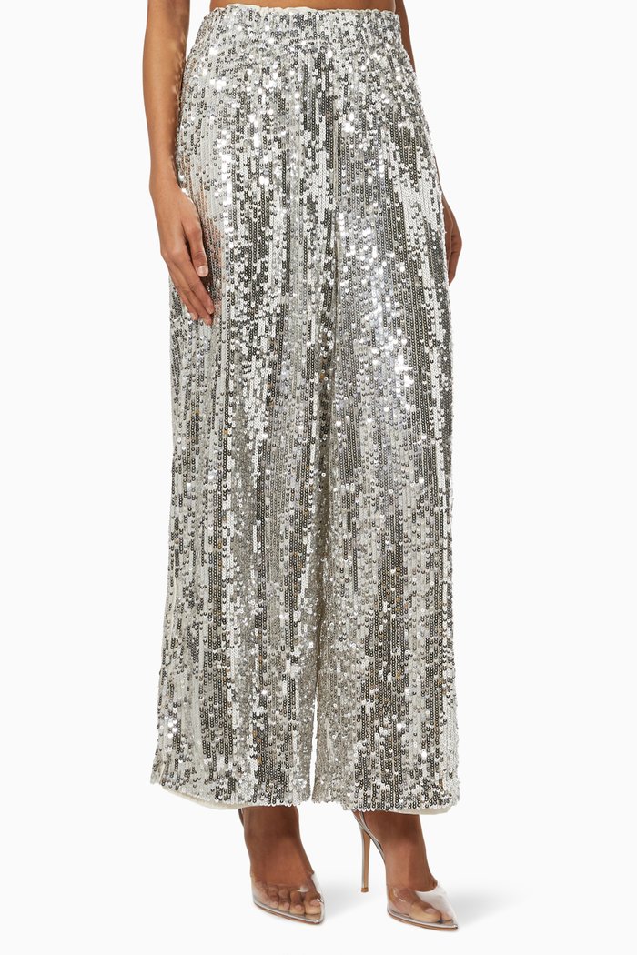 

Sequin Wide Leg Pants, Silver