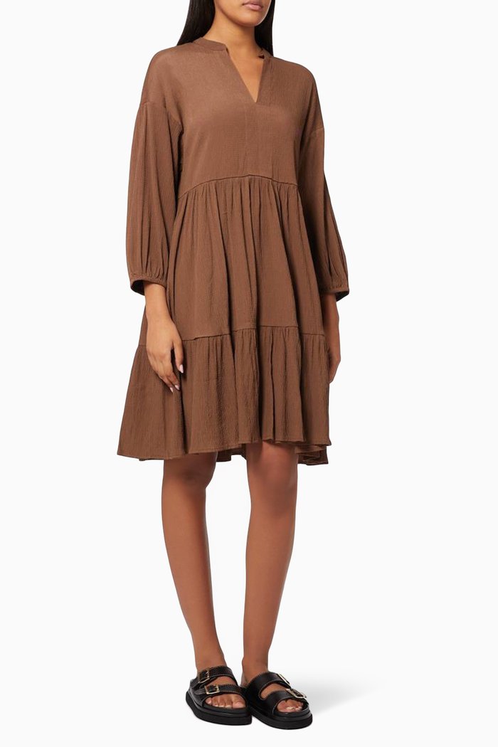 

Freja Short Dress in Fluid Crepe, Brown