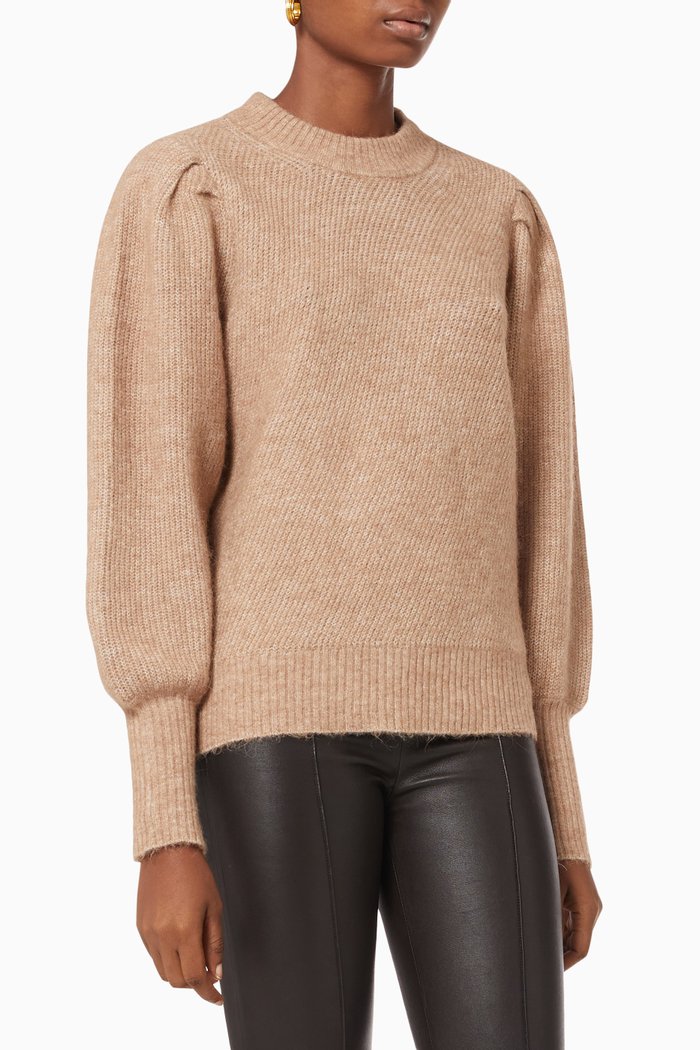 Mia Balloon Sleeve Jumper in Wool-blend Knit, Neutral