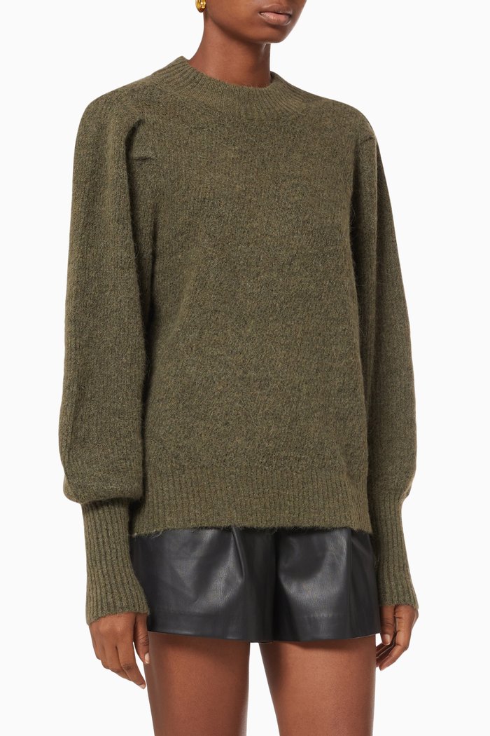 

Mia Balloon Sleeve Jumper in Wool-blend Knit, Brown
