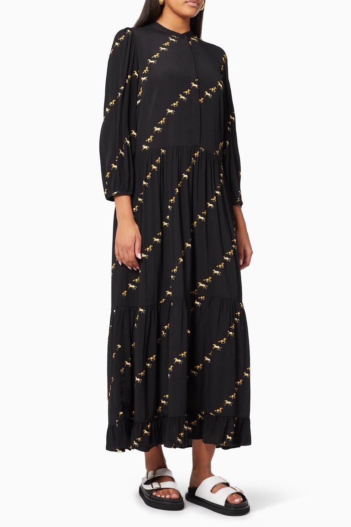 

Yashorse Tiered Dress in Cotton, Black