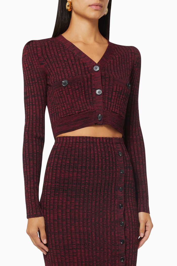 

V Neck Cardigan in Ribbed Knit, Red