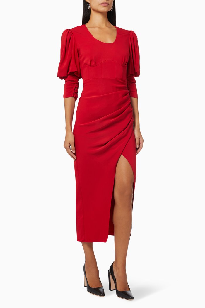Midi Dress in Stretch Crepe, Red