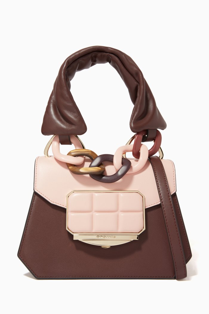 Small Top Handle Bag in Calfskin, Brown