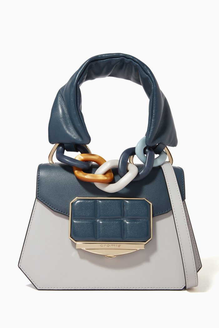 Small Top Handle Bag in Calfskin, Grey