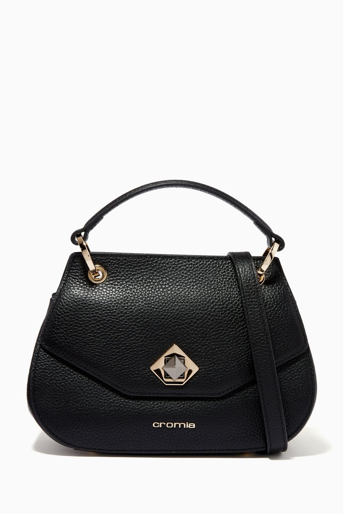 

Small Top Handle Bag in Deer-print Calfskin, Black