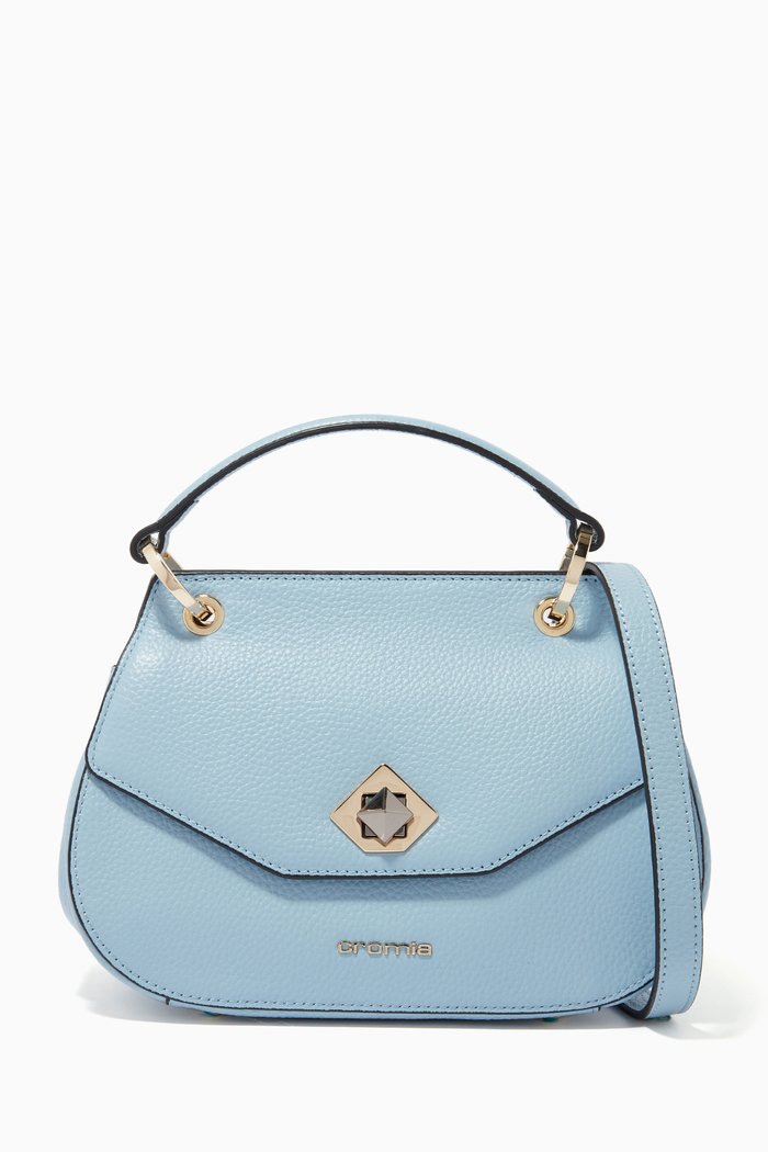 

Small Top Handle Bag in Deer-print Calfskin, Blue