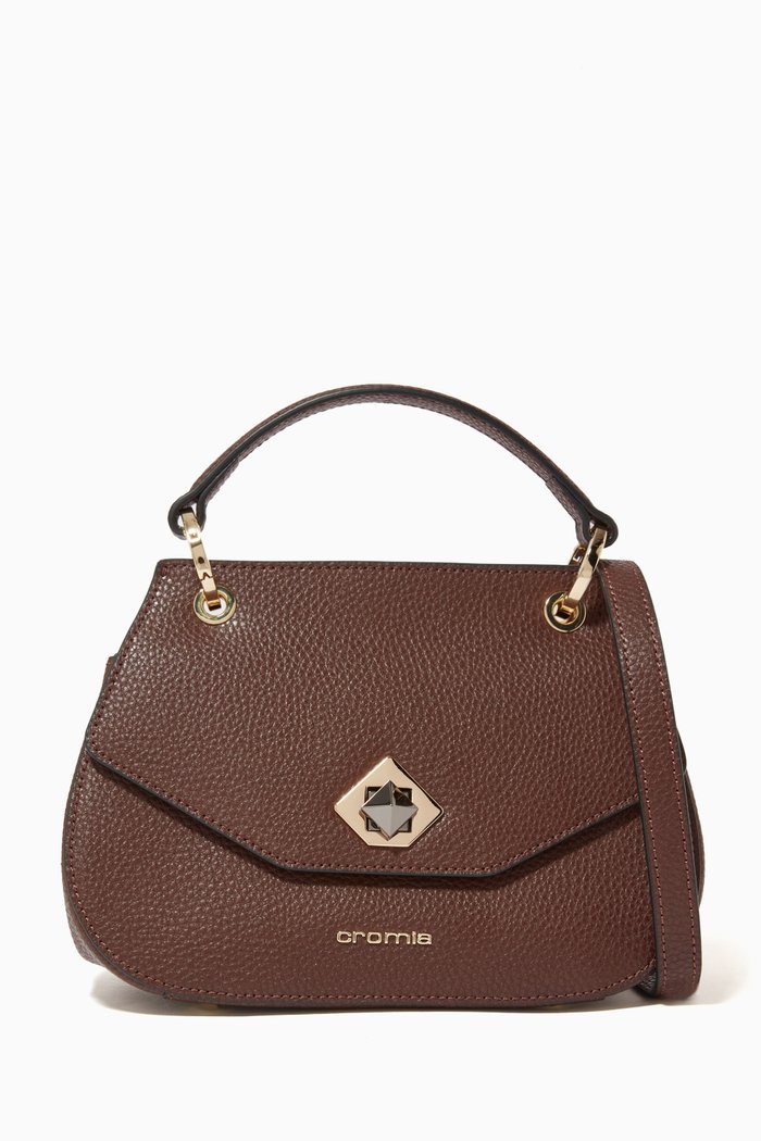 

Small Top Handle Bag in Deer-print Calfskin, Brown